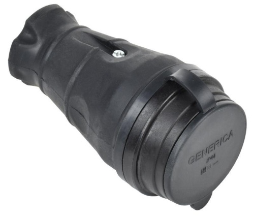 Колодка удлинителя 1-м 16А IP44 с защ. крышкой каучук черн. | код ERK20-016-01-44-K02-G | GENERICA Колодка удлинителя 1-м 16А IP44 с защ. крышкой каучук черн. | код ERK20-016-01-44-K02-G | GENERICA