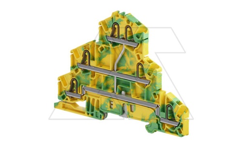 Клемма ZK2.5-T1-PE пружинный зажим, для заземления, 6 контактов, 3 уровня замкнуты, 300А/1c, ж./зеленый | код 1SNK705550R0000 | Entrelec