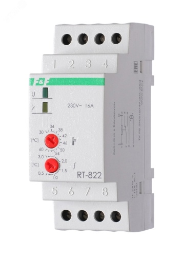 Терморегулятор RT-822 (+30°C-+60°C) на шину DIN, с датчиком RT на проводе, 16А | код 140R1082R | ДЕВИ (DEVI)