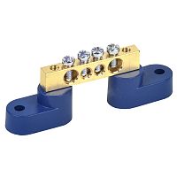 Шина N нулевая 6х9 мм на двух угловых синих изоляторах 4 группы REXANT | код 11-2324 | REXANT