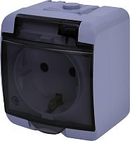 Розетка 1-я (Schuko) (серый_дымчатая крышка) (IP44/54) RHE-1sd-SR | код 004668071 | ETI