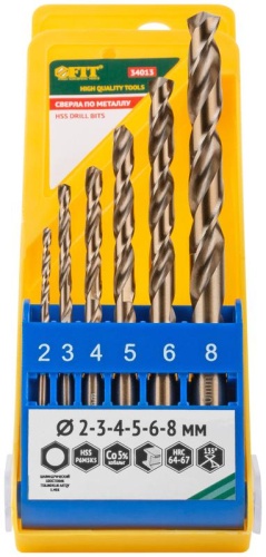Набор сверл HSS по металлу с добавкой кобальта 5%, 6 шт (2-3-4-5-6-8 мм) | код 34013 | FIT