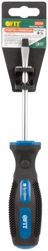 Отвертка ''Универсал'', CrV сталь, прорезиненная ручка, Профи 6х100 мм SL | код 55144 | FIT фото 3