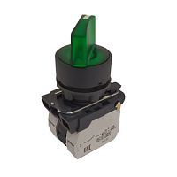Переключатель КПЕ1110РЛ-24В-зеленый-1но-ручка-фикс-2поз-индикатор-IP40-КЭАЗ | код 336350 | КЭАЗ