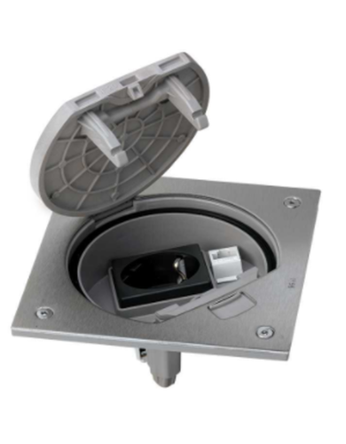 Connect Влагостойкая основа IP66 с розеткой с заземлением К45 и коннектором RJ45 катег.5e UTP сталь | код KSE15U-23-72 | Simon