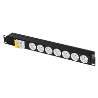 Блок электрических розеток TLK, 19, 7 гнезд, с автоматом 2P 25A, без шнура питания, металлический корпус | код TLK-RS07M-C25-BK | TLK