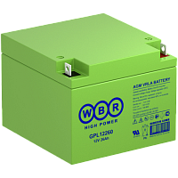 WBR GPL12260 Аккумуляторная батарея для ИБП, напряжение: 12В, ёмкость: 26Ач, клеммы типа: болт с гайкой М5, Размеры ВШГ: 166x175x125мм, вес: 9,3кг. Срок службы: 12 лет. | код WBR GPL12260 | WBR