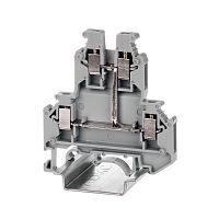 Клемма двухуровневая, винтовой зажим, 4 точки подключения, уровни соединены перемычкой, 2.5 кв.мм, серая | код KRUK-3-PV | DKC