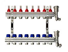 Коллекторная группа FHF-8RF set 8 контуров 1' х 3/4' с расходомерами, воздухоотводчиками и кронштейнами | код 088U0728R | Ридан