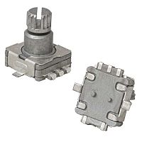 Энкодер инкрементальный двухканальный с переключателем RUICHI EC11E, 5 В, разрешение 30/15, длина вала 10 мм от корпуса, металл | код 113284 | Ruichi