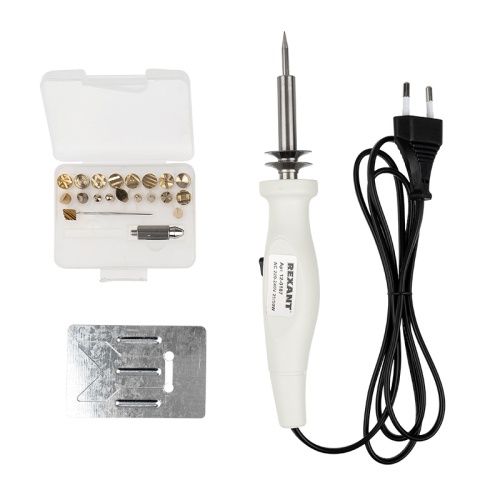 Выжигатель REXANT (набор паяльник-выжигатель), 22 насадки, подставка, 230 В, 20/50 Вт | код 12-0187 | REXANT