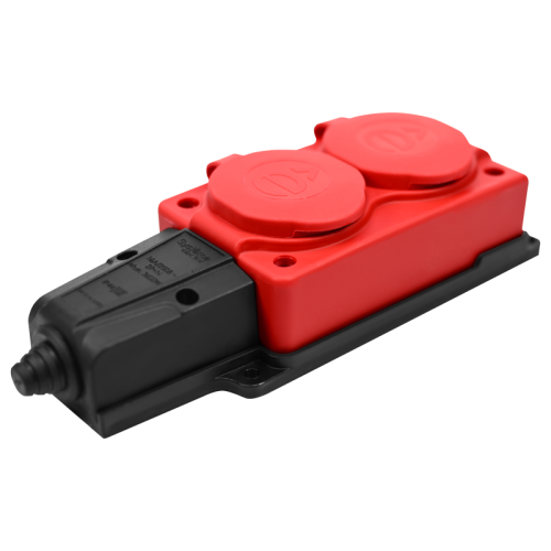 MultiSet Колодка 2х розетка 2К+З каучуковая 16А/250В IP44 Красная | код MST4122RD | Systeme Electric фото 3