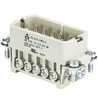 Вилочная контактная вставка REVOS HD, Size 10/15, винтовая фиксация, 10 полюса + РЕ, 250 V, 10 А, материал контактов: медный сплав, тип покрытия контактов: серебро | код 73.310.1053.0 | Wieland