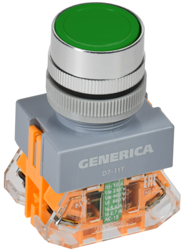 Кнопка D7-11T d=22мм 1з+1р с фикс. зел. GENERICA | код BBT50-11T-3-21-K06-G | GENERICA by IEK Кнопка D7-11T d=22мм 1з+1р с фикс. зел. GENERICA | код BBT50-11T-3-21-K06-G | GENERICA by IEK