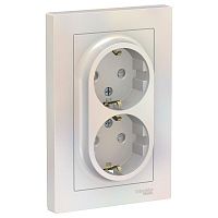 Розетка двухместная ATLASDESIGN, скрытый монтаж, с заземлением, со шторками, жемчуг | код. ATN000426 | Schneider Electric