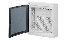 Щит навесной ELEGANT мультимед, патч-панель, 1xSCHUKO, 1xМП, дымчатая пласт. дверь, белый RAL9003, 310x350x104mm, IP40 | код 2425-21S | Elektro-plast Nasielsk