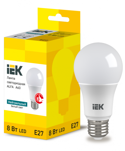 Лампа LED ALFA A60 груша 8Вт 230В 4000К E27 (6шт) IEK | код LLA-A60-8-230-40-E27-6 | IEK