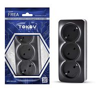 Розетка 3-м ОП Frea 16А IP20 250В без заземл. АБС-пластик карбон | код TKE-FR-R3-C14 | TOKOV ELECTRIC