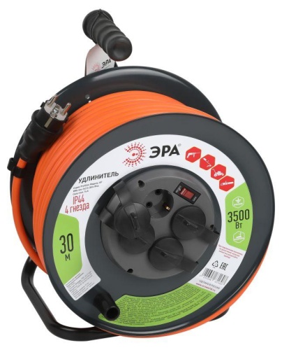 Удлинитель силовой RMx-4es-3x2.5-30m-IP44 на метал. катушке с заземлением и выключателем 4 розетки 30м ПВС | код. Б0052920 | Эра Удлинитель силовой RMx-4es-3x2.5-30m-IP44 на метал. катушке с заземлением и выключателем 4 розетки 30м ПВС | код. Б0052920 | Эра