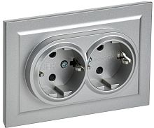 BRITE Розетка 2-местная с заземлением с защитными шторками 16А в сборе РСш12-3-БрА алюминий | код BR-R24-16-K47-F | IEK