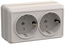 Розетка двухместная ОКТАВА, открытый монтаж, с заземлением, со шторками, кремовый | код. ERO24-K33-16-DC | IEK