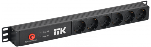 ITK PDU с АВР 6 розеток Schuko 1U без шнура 2 вх. C14 | код PH30-06D-41 | ITK by IEK