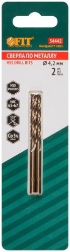 Сверла по металлу HSS с добавкой кобальта 5% Профи в блистере 4.2 мм (2 шт) | код 34442 | FIT фото 3