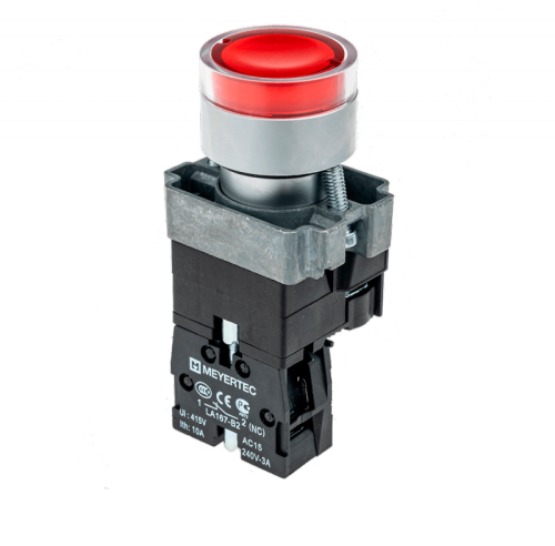 Кнопка с LED подсветкой, красная, 220V AC/DC, 1NC, металл MTB2-BW3463 | код 54252 | MEYERTEC