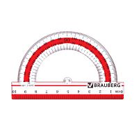 Транспортир 10 см, 180 градусов, пластиковый, BRAUBERG Crystal, прозрачный, с выделенной шкалой, подвес, 210292 | код 210292 | BRAUBERG