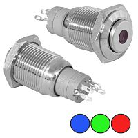 Кнопка антивандальная с подсветкой RUICHI LAS2-GQH-11ZD/B on-on, М16, IP40, никелированная латунь | код 77905 | Ruichi