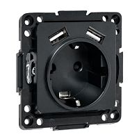 Стокгольм Механизм Розетки 1-местной с/з, USB 2A 16А винтовые клеммы черный с защ. штор. EKF | код EZR16-2USB-typeA | EKF