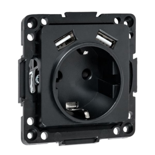 Стокгольм Механизм Розетки 1-местной с/з, USB 2A 16А винтовые клеммы черный с защ. штор. EKF | код EZR16-2USB-typeA | EKF Стокгольм Механизм Розетки 1-местной с/з, USB 2A 16А винтовые клеммы черный с защ. штор. EKF | код EZR16-2USB-typeA | EKF