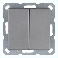 Выключатель двухклавишный проходной 10A 250V~ с накладкой, цвет Алюминий | код G3022S | Jasmart