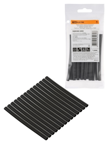 Набор трубок термоусаживаемых, клеевых Моноцвет, черный 4,8/1,5 TDM | код SQ0548-3204 | TDM Набор трубок термоусаживаемых, клеевых Моноцвет, черный 4,8/1,5 TDM | код SQ0548-3204 | TDM