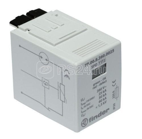 Cменный модуль для Устройств защиты от импульсных перенапряжений, варистор/искровый разрядник (255В АС) | код 7P008255S007 | FINDER Cменный модуль для Устройств защиты от импульсных перенапряжений, варистор/искровый разрядник (255В АС) | код 7P008255S007 | FINDER