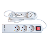 Удлинитель 3GSU-3-SMART трехместный c выключателем 2-х USB 10А с заземлением 3м 8533 IN HOME | код 4690612010724 | IN HOME