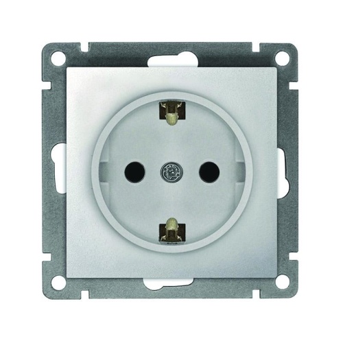 Розетка 1-м СП Афина 16А IP20 с заземл. механизм серебр. | код A0028-S | Universal