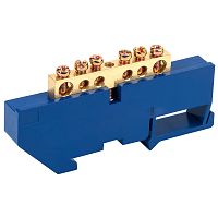 Шина N нулевая с синим изолятором на DIN-рейку 6x9 мм стойка бол. 6 групп REXANT | код 11-2339 | REXANT