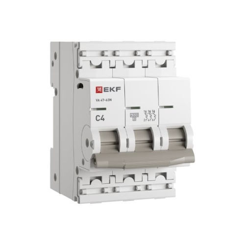 Автоматический выключатель ВА 47-63N 3P 4А (C) 4,5 кА PROXIMA EKF | код M634304C | EKF Автоматический выключатель ВА 47-63N 3P 4А (C) 4,5 кА PROXIMA EKF | код M634304C | EKF