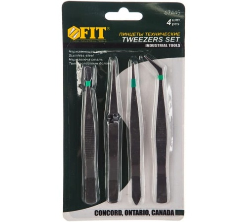 Пинцеты набор 4 шт нержавеющие | код 67445 | FIT