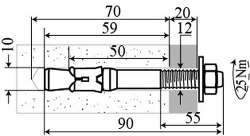 Анкер клиновой FM753 M10x100/30 ZN (50 шт) | код 80688 | FRIULSIDER Анкер клиновой FM753 M10x100/30 ZN (50 шт) | код 80688 | FRIULSIDER