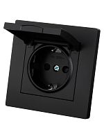 Розетка 2П+З 16А 250В IP44 с защ. шт. с крышкой черная Сенеж TDM | код SQ1816-0279 | TDM