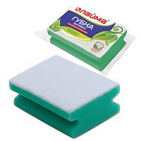 Губка бытовая для уборки, чистящий слой для деликатных поверхностей, профильная, высота 48 х ширина 120 х глубина 86 мм, LAIMA | код 601556 | LAIMA