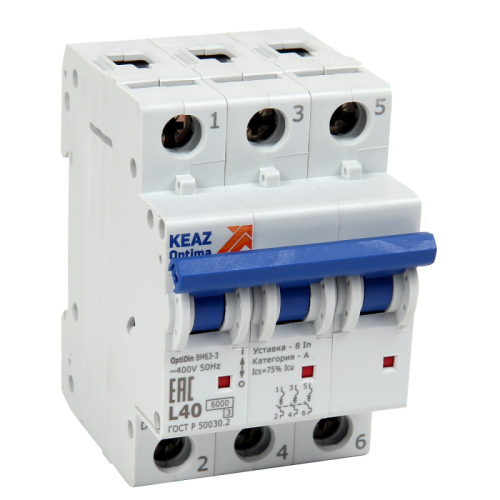 Автоматический выключатель, серии OptiDin BM63, BM63-3L40-УХЛ3, новое исполнение (1 шт.) КЭАЗ | код 260846 | КЭАЗ