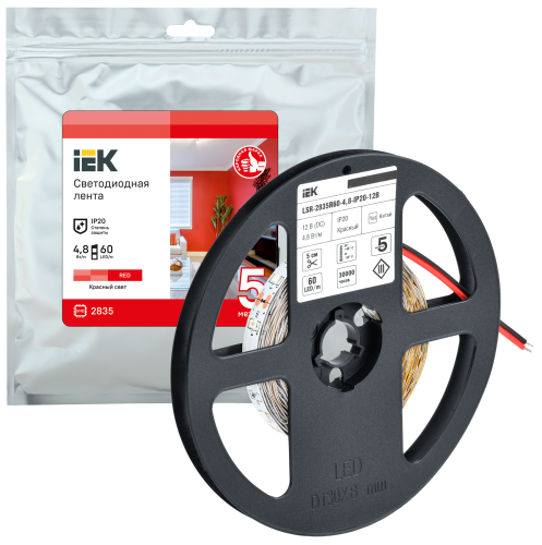 Лента светодиодная 5м LSR-2835R60-4,8-IP20-12В | код LSR1-6-060-20-3-05 | IEK фото 2 Лента светодиодная 5м LSR-2835R60-4,8-IP20-12В | код LSR1-6-060-20-3-05 | IEK фото 2