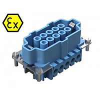 Розеточная контактная вставка взрывозащищенного разъема REVOS Ex, Size 10, винтовая фиксация, с защитой провода, 10 полюсов + РЕ, 90 V, до 16 A, материал контактов: медный сплав, тип покрытия контактов: олово | код 72.301.1053.9 | Wieland С