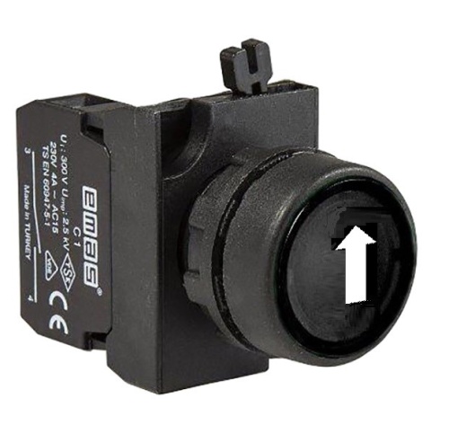 Кнопка круглая без фиксации вертикальная стрелка, черная (1НО), CP100DHOD | код CP100DHOD | EMAS