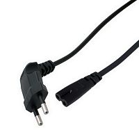 Шнур сетевой 2-х полюсный RUICHI, вилка угловая CEE7/16 - розетка прямая IEC C7, 1.5 м, 2x0.5 мм2, чёрный | код 112898 | Ruichi