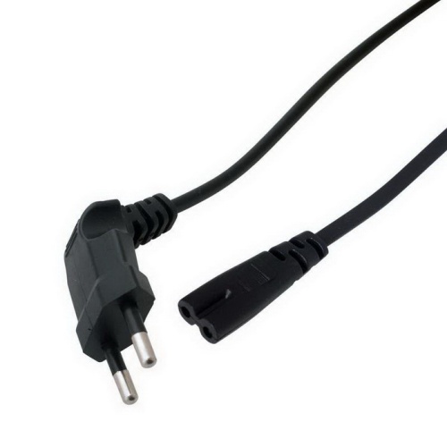 Шнур сетевой 2-х полюсный RUICHI, вилка угловая CEE7/16 - розетка прямая IEC C7, 1.5 м, 2x0.5 мм2, чёрный | код 112898 | Ruichi