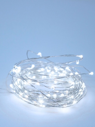 Гирлянда светодиодная "Серебряные нити" 10м 100LED в виде капель работает от 220В с трансформатором | код KOCNL-EL150_silver | КОСМОС